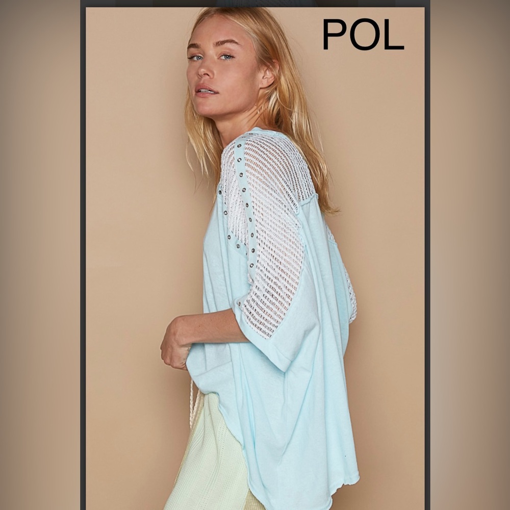 POL Light Blue and White Knit Top - Picture 4 of 6
